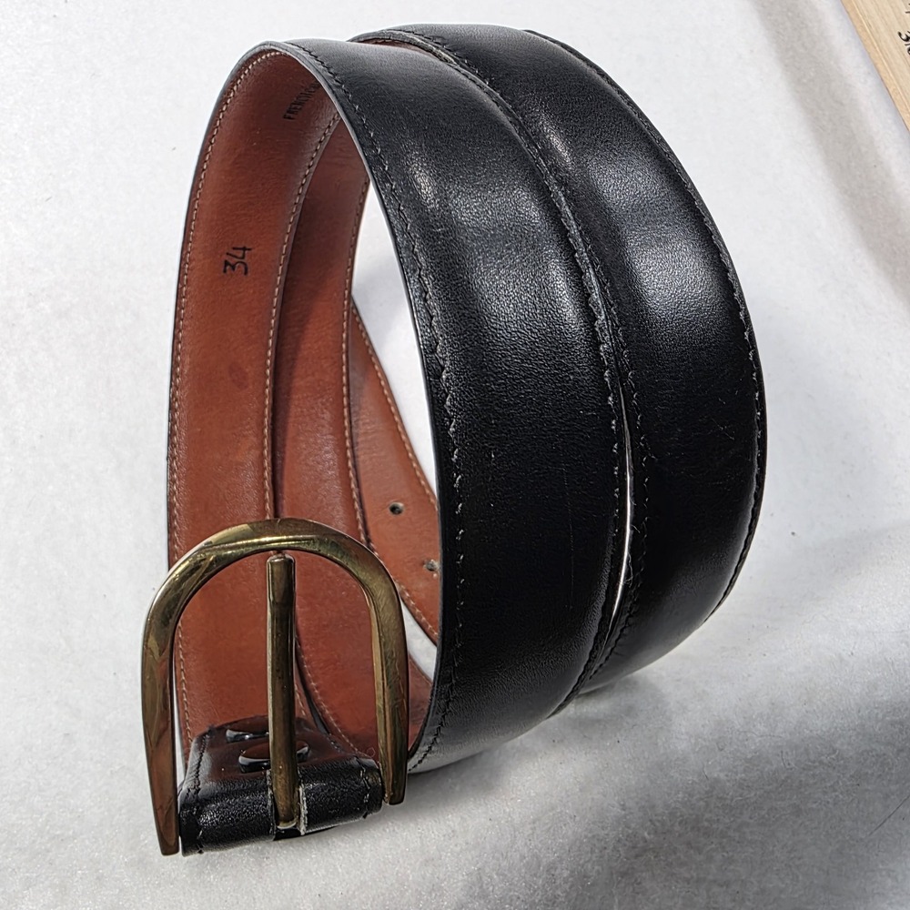 Vintage Johnston & Murphy French Calfskin Dress Belt Size 34 Black Brass USA